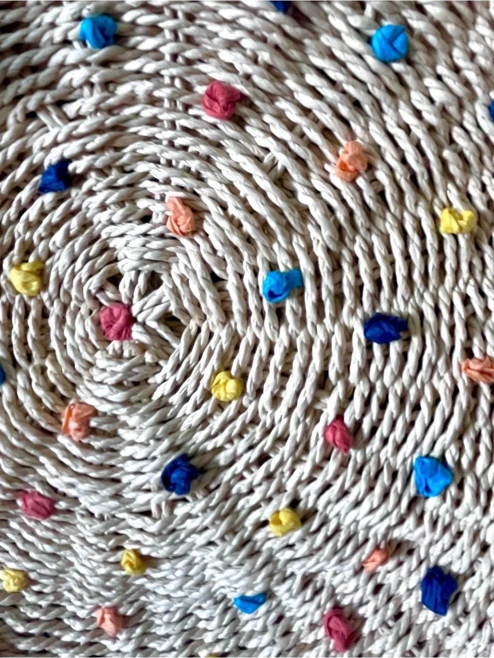 LOFT Woven Round Straw Tote Bag with Colorful 3D Dots - Detachable Strap -  NWT